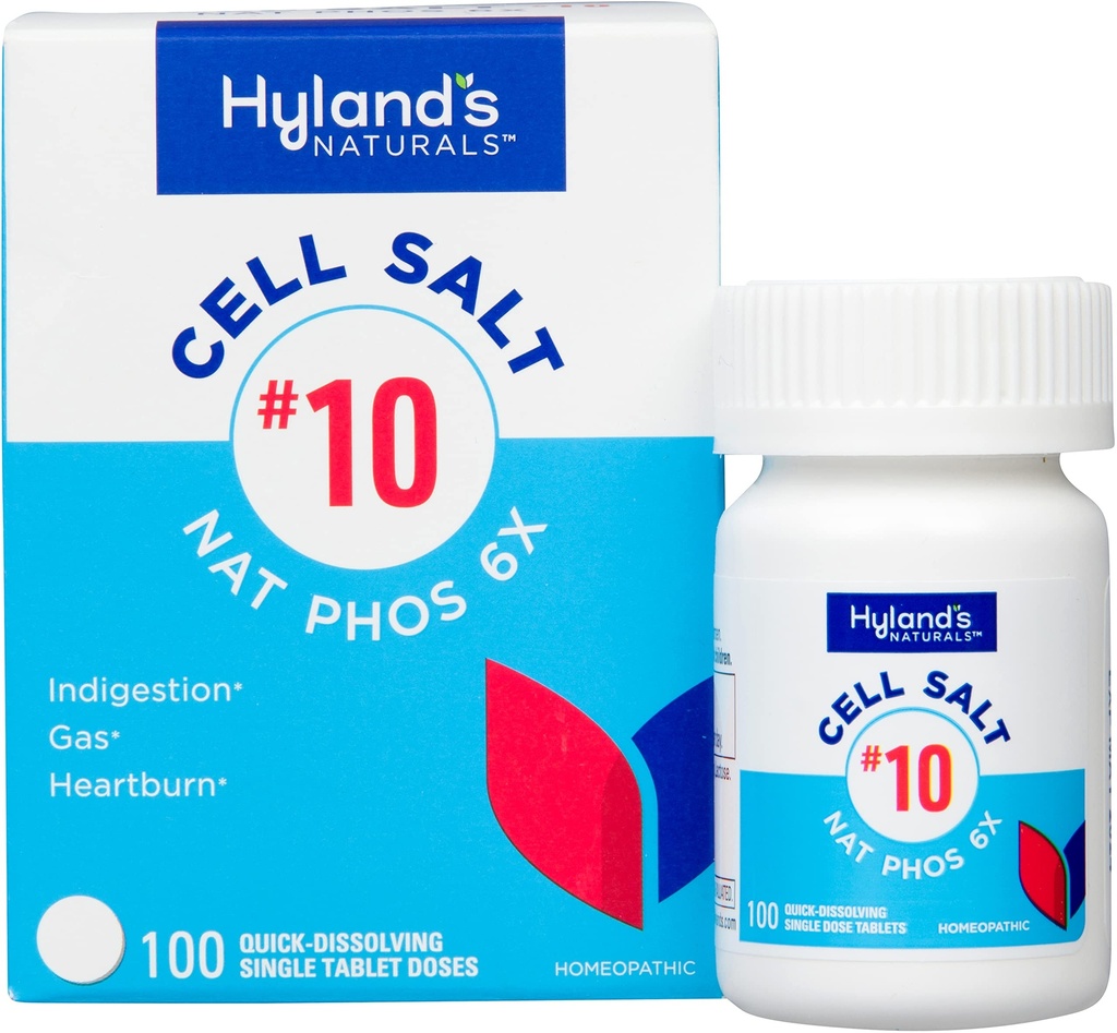 Hyland's No.10 Cell Salt NAT Phos 6X Tablets, natürliches Relief von Sodbrennen, Gas und Verdauung, schnelle Lösung Tabletten, 100 Graf
