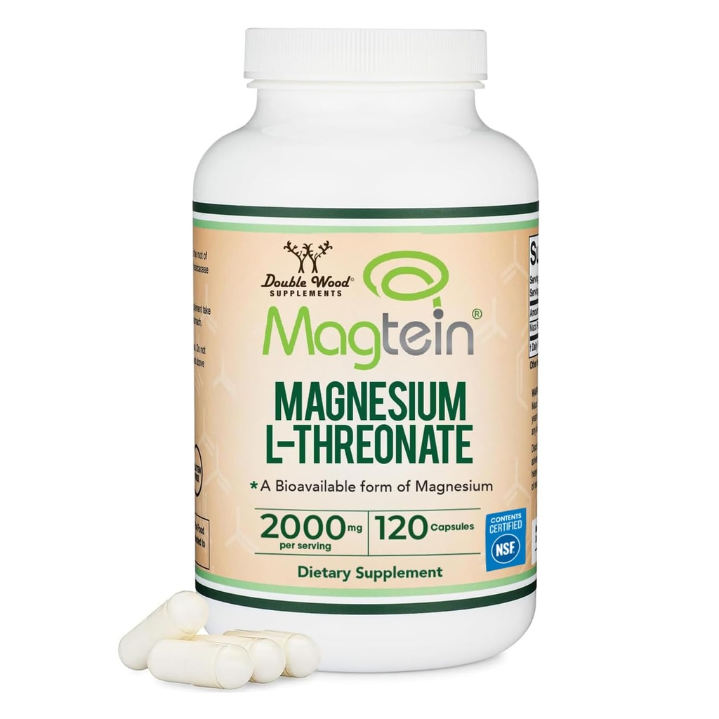 Magnesium L Threonat, Magtein - NSF-zertifiziert - Schlaf und kognitive Unterstützung - Hohe Absorption - Bioverfügbarste Form von Magnesium - 2.000 mg - 120 Kapseln