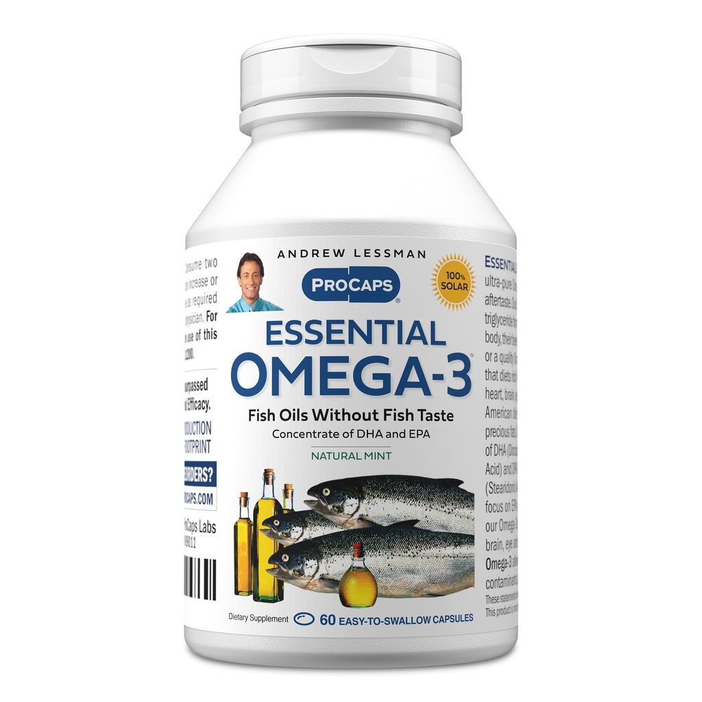 ANDREW LESSMAN Essential Omega-3 Mint - 60 Softgels - Ultra-Pure, High Potency Omega-3 Öle. Hohe DHA, keine Stomach Upset, keine Verunreinigungen, keine Merkur. Kleine leicht zu schlucken Softgels