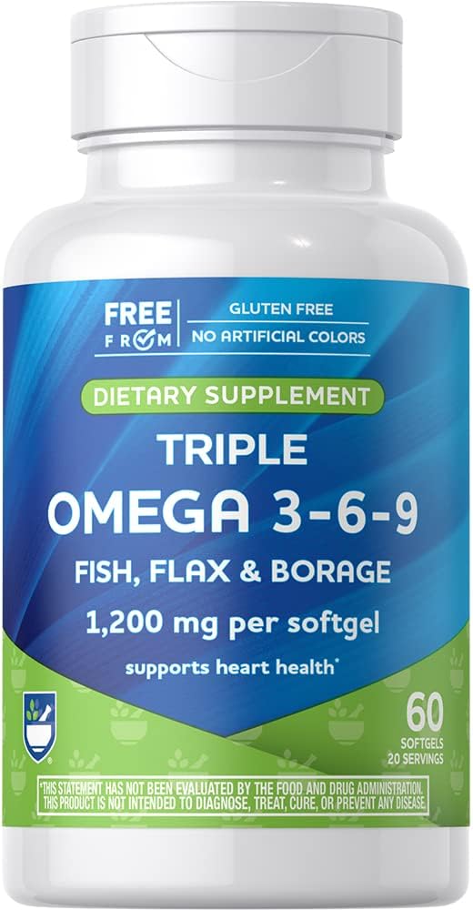 Rite Aid Triple Omega 3, 6, 9 Softgels - 60 Count Fish Oil, um ein gesundes Herz, DHA und EPA, Flammenöl und Borage Öl zu unterstützen
