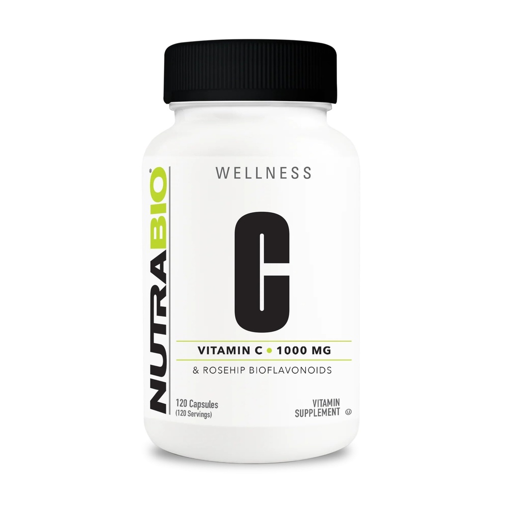 NutraBio Vitamin C mit Rose HIPS - Unterstützt gesunde Knochen, Zähne und Zahnfleisch, Immunfunktion - Keine Füllstoffe oder Hilfsstoffe - (120 Kapseln, 1000 mg Vitamin C pro Kapsel)