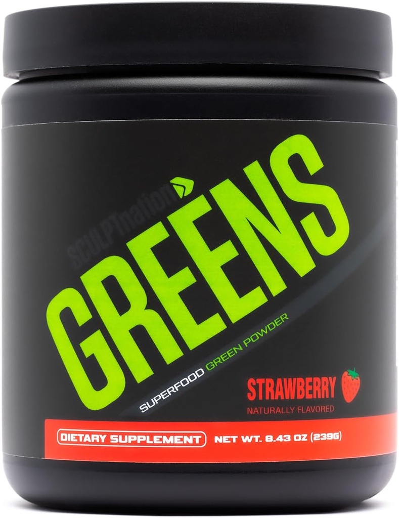 Sculpt Nation by V Shred Greens Strawberry - Premium Greens Powder & Superfood Blend with Collagen to Support Skin, Digestion, and Energy - 30-Day Supply