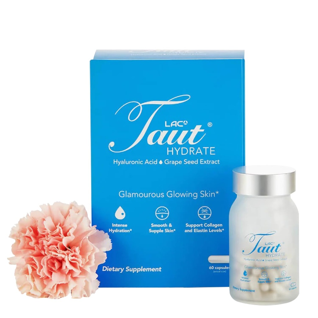 Taut Hydrate Hyaluronsäure-Ergänzung – 120mg Vegan-Kapseln mit Grape Seed-Extrakt - Deep Skin Hydration, glatte Falten & Glow-Unterstützung - Collagen & Anti-Aging-Ergänzung für Damen & Men– 60 Caps