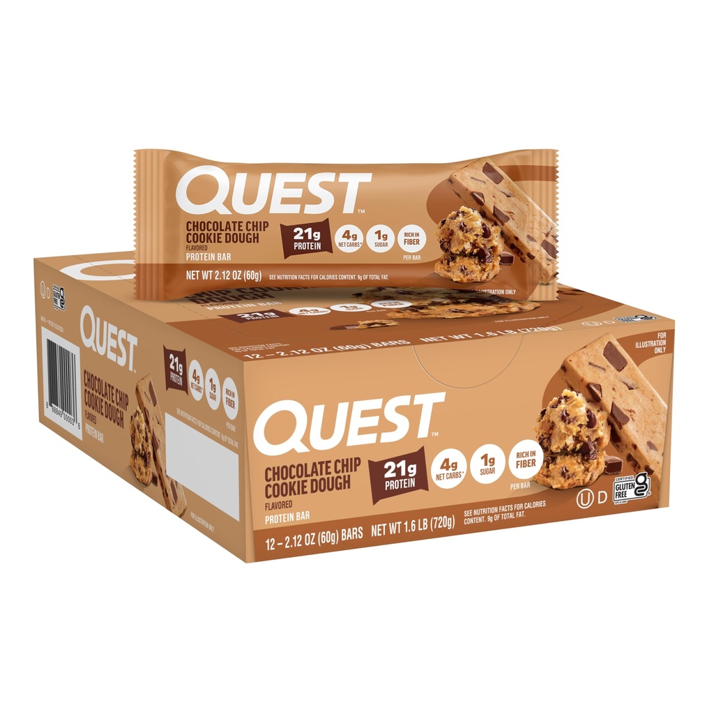 Quest Nutrition Chocolate Chip Cookie Dough Protein Bars, haute protéine, faible teneur en glucides, sans gluten, Keto Friendly, 12 Compte