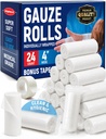 Gauze Rollen - 24 Pack - 4" x 4.1yd Atmungsaktive gerollte Gauze - Individuell mit Bonus Tape verwickelt - Erste Hilfe Conforming Stretch Wrap für Wunds - Mummy Wrap