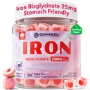 Gommies de fer pour femmes 25mg Plus vitamine C, racine de betterave, vitamine B12, Folate pour carence en fer, Anémie, stimuler l'énergie, supplément de fer sans sucre, non constipant, non après le goût, 60 Cts