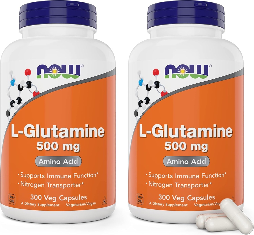 Maintenant L-Glutamine 500mg 300 gélules (paquet de 2) - Supplément non-OGM - Lglutamine végane 500 mg Caps