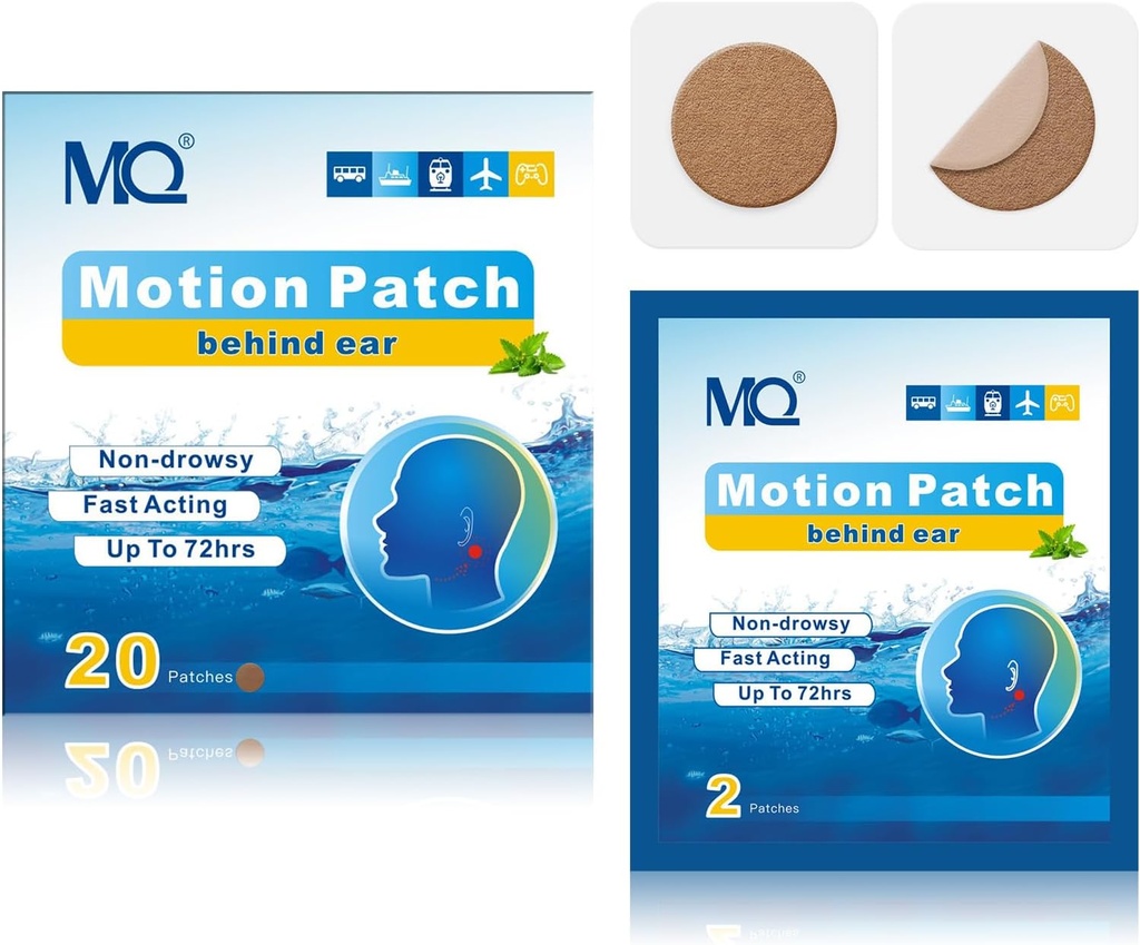 MQ 20ct Motion Sickness Patches, dunkle Farbe, Sea Sickness Patches Non Drowsy & Waterproof, Cruise Ship Travel Essentials, Fast Acting & Longing 72H