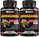 BEBEFEN Ashwagandha Kapseln - 7550mg Formel Pillen mit schwarzem Pfeffer Extrakt - 90 Kapseln Ashwagandha Ergänzung für Energieunterstützung - 3 Monat Versorgung (Pack von 2)
