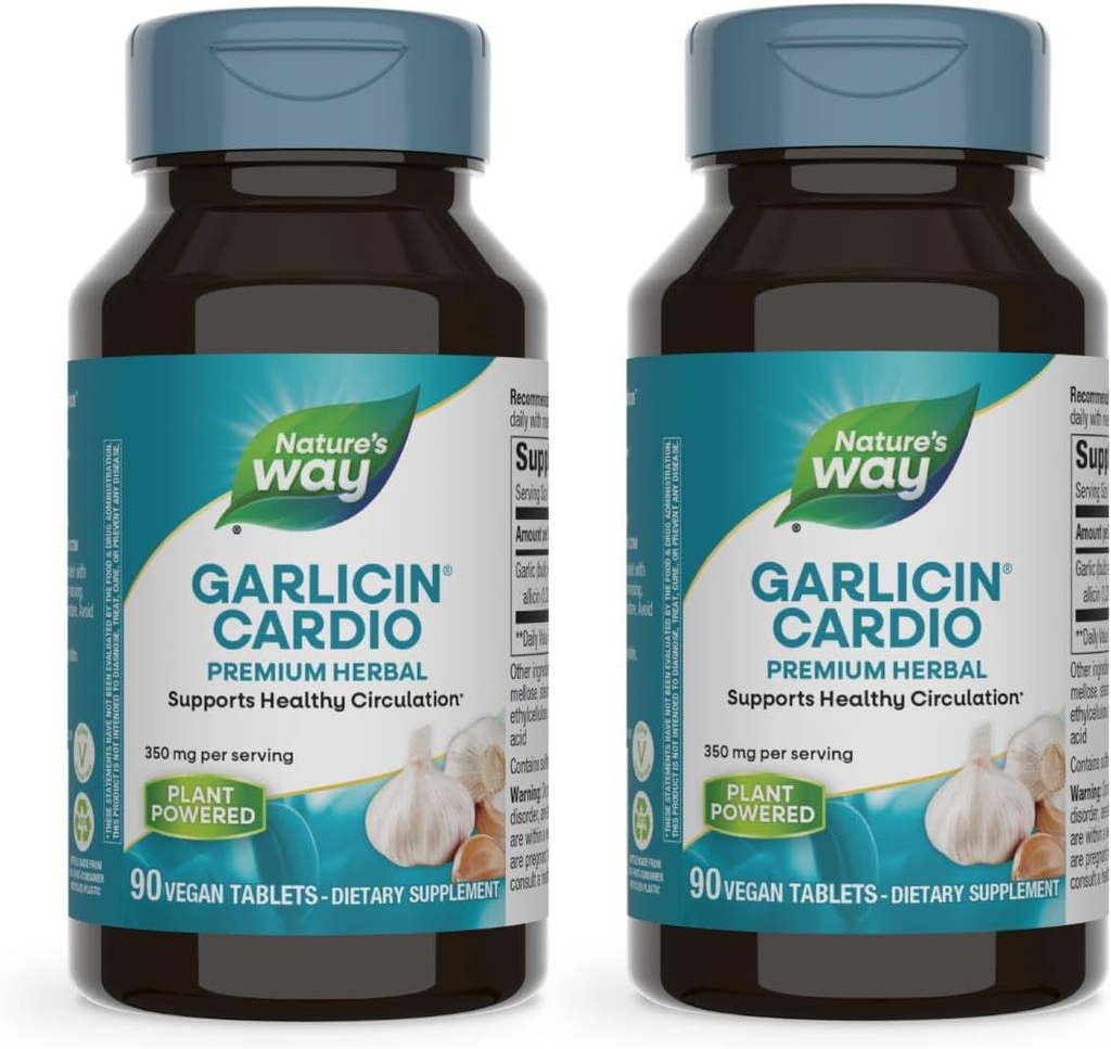 Nature’s Way Garlicin Cardio Premium Herbal Healthy Zirkulation Unterstützung* 350 mg pro Servieren 90 Tabletten