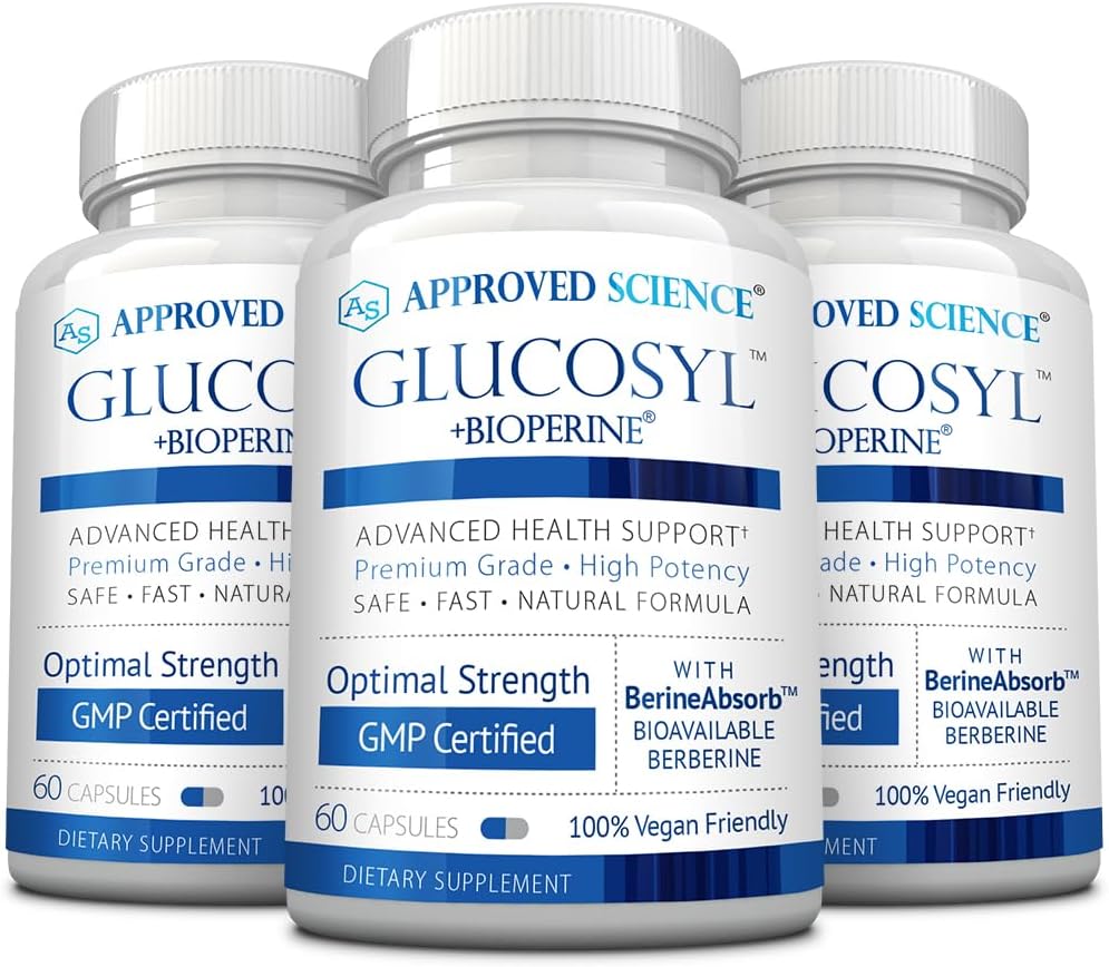 Genehmigte Wissenschaft Glucosyl Supplement - 250 mg Berberine, Mulberry, Aqueous Cinnamon - 60 Vegan Kapseln - Packung von 3