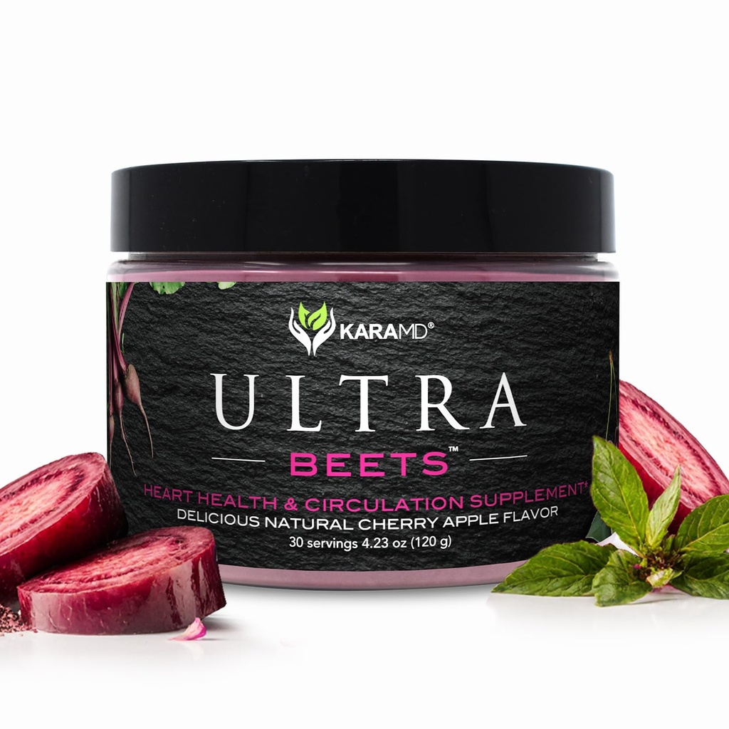 KaraMD UltraBeets.com Delicious Beetroot Superfood Powder.com Naturel Vegan Friendly, Non-OGM et sans gluten supplément de booster à oxyde nitrique.com supporte la circulation et l'énergie (30 portions concentrées)