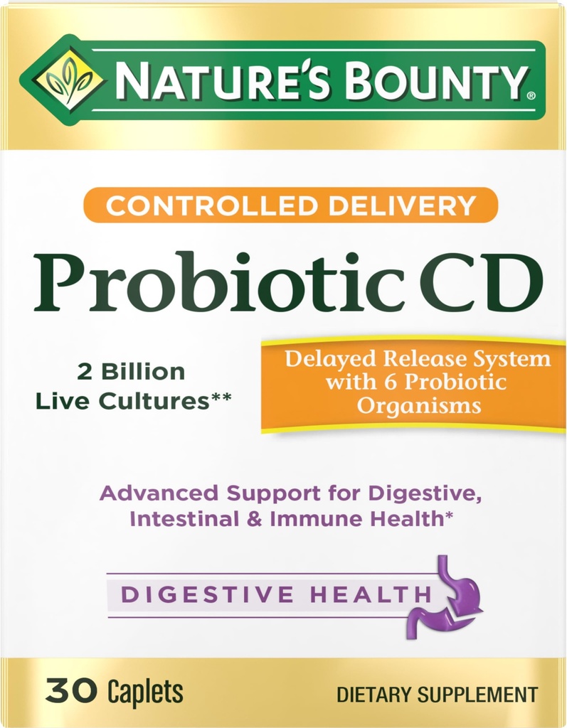 Nature's Bounty Probiotic, Controlled Delivery Diät-Ergänzung, liefert freundliche Bakterien zu Verdauungs- und Immunsysteme, 30 Caplets