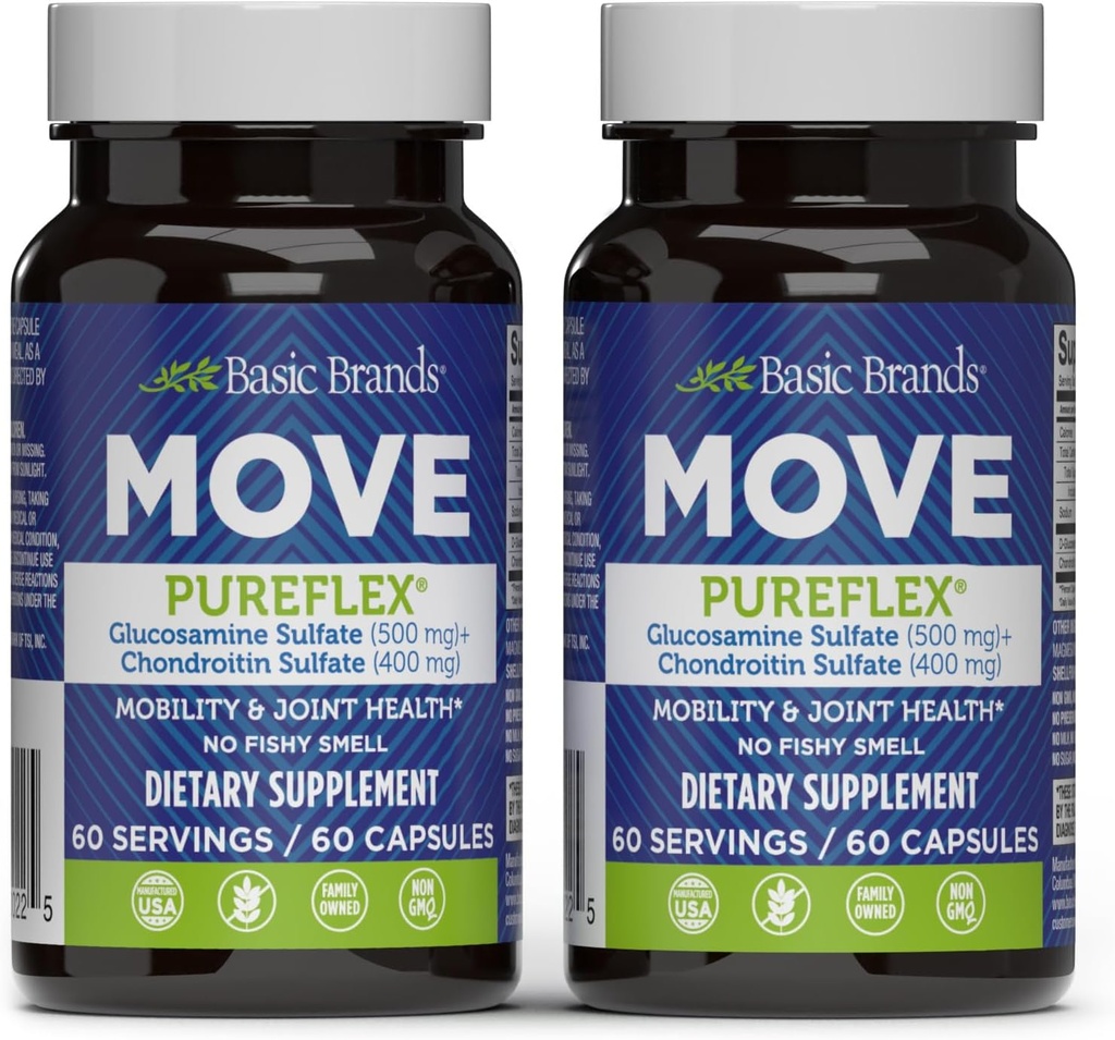 Basic Brands - Move Pureflex Glucosamine Chondroitin - Joint Support Supplement für Flexibilität und Mobilität - 60 Kapseln - 2-Pack