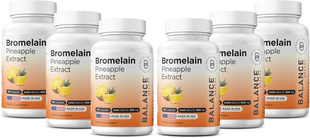 Balancebreens Bromelain 500mg Kapseln – 2400 GDU Ananas-Extrakt-Ergänzung für Gelenkunterstützung, natürliche Quellunterstützung und gesunde Verdauung – 180 Bio-Kapseln Made in USA
