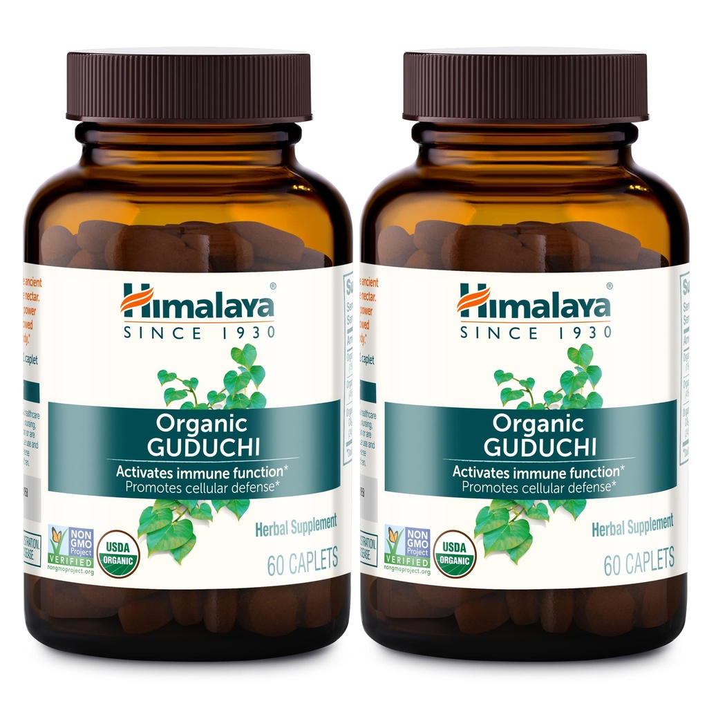 Himalaya Organic Guduchi pour le soutien immunitaire actif et la défense cellulaire, 700 mg, 60 Caplets, 2 mois d'approvisionnement, 2 Pack