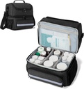 CURMIO Sac de stockage de médicaments, Double couche Organisateur de bouteilles de pilules avec diviseurs intérieurs pour les médicaments, vitamines, bouteilles d'ordonnance, fournitures médicales, noir (conception du brevet)
