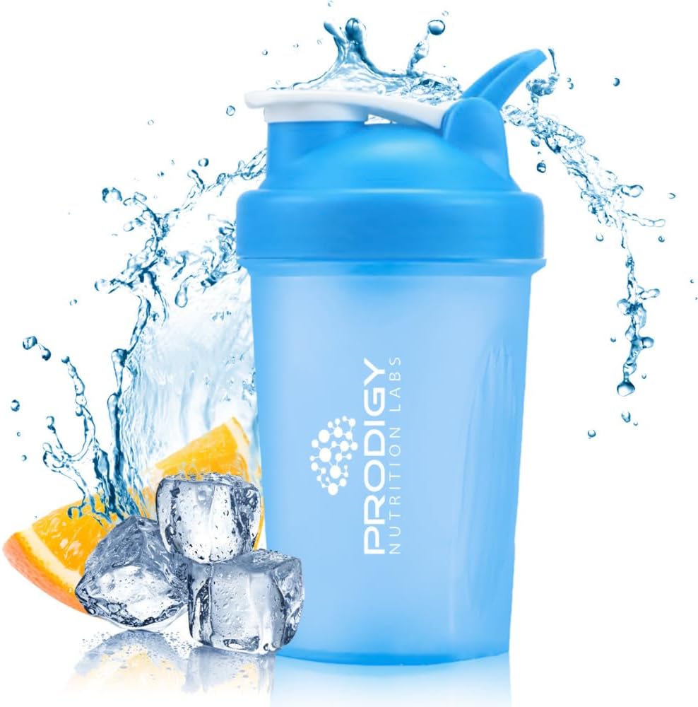 Prodigy Nutrition Labs Premium Shaker Bottle Perfect for Protein Shakes and Pre Workout -14 Ounce (Blue)