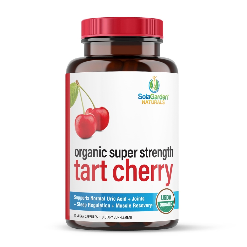 Super Strength CherryPURE Tart Cherry Supplement – 50:1 Konzentrat Grown in den USA - Hergestellt mit Non GMO Montmorency Cherries – von SolaGarden Naturals. 60 Non GMO Veggie Kapseln.