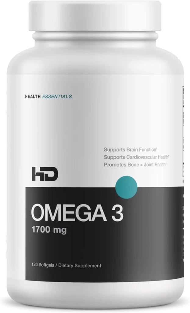 HD MUSCLE HealthHD Omega-3 Fischöl | 1700mg Ultra High Potency Omega-3 Triglycerid | DHA & EPA | Herzgesundheitsunterstützung | 60 Servierungen / 120 Softgels