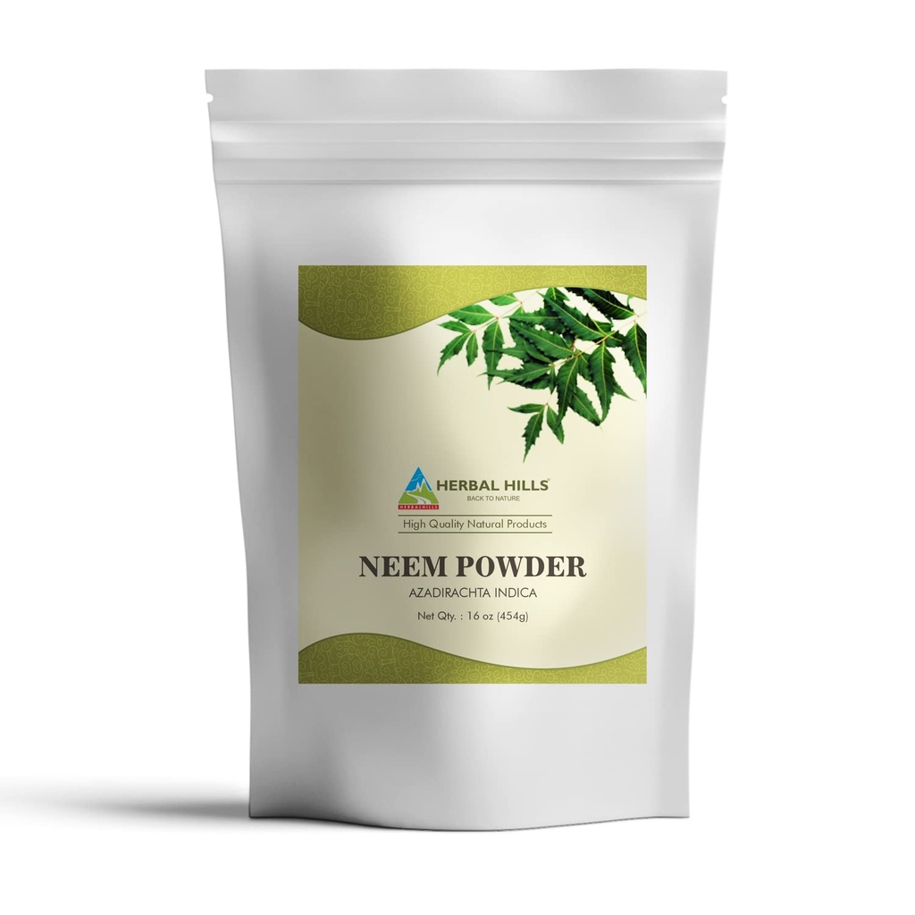 HERBAL HILLS Poudre de Neem Azadirachta Indica Pure Neem Feuille/Leaves Poudre 16 Oz