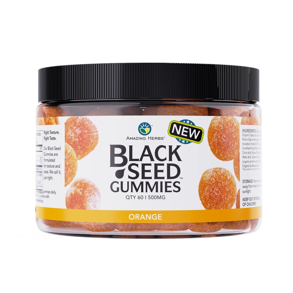 Erstaunliche Kräuter Bio Schwarz Seed Öl Gummi - 500mg Per Servieren, kalt gepresste schwarze Cumin Seed, Hergestellt mit Nigella Sativa, Hilft Boost Immunity, Unterstützt gesunde Verdauung - Orange Flavor 60 Count