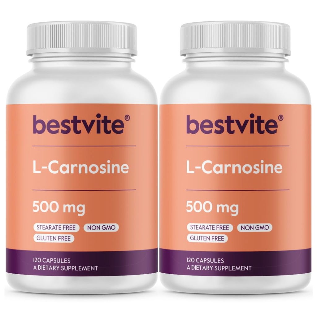BESTVITE L-Carnosine 500mg (240 capsules) (120x2) Pas de remplissage - Pas de stéarate - Non OGM - Sans gluten