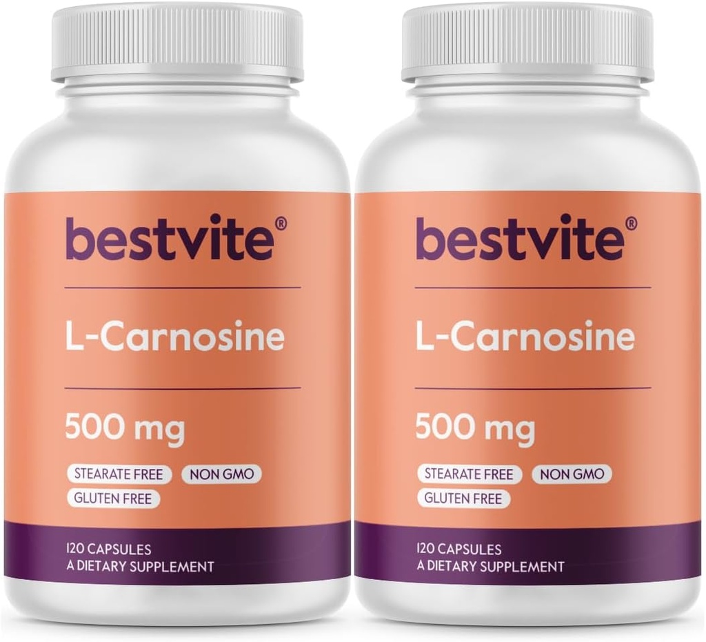 BESTVITE L-Carnosine 500mg (240 Kapseln) (120x2) Keine Füllstoffe - keine Stearaten - Nicht GMO - Glutenfrei