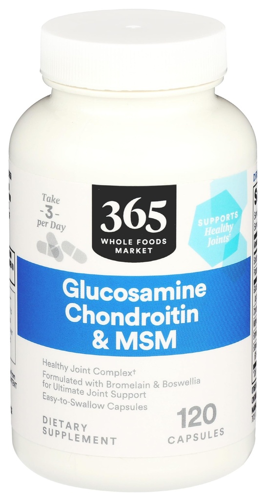 365 par Marché des aliments entiers, Glucosamine Chondroïtine et MMS, 120 Capsules