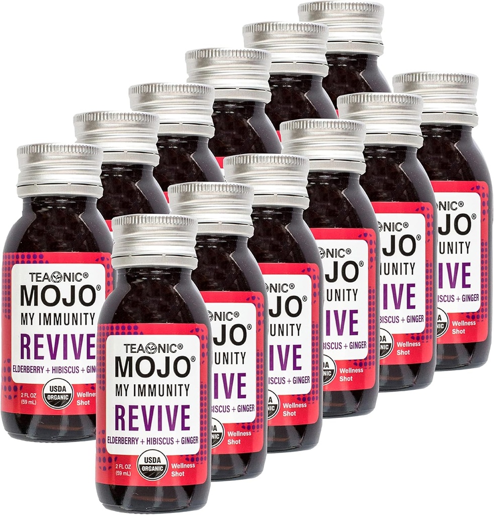 TEAON Meine Immunität Mojo: Revive, Kräutersaft, Kräuterergänzung mit Elderberry, Hibiscus und Ginger, USDA-Certified Organic, Vegan, Gluten-Free, 12 Packs, 2 Fl. Oz Jeder