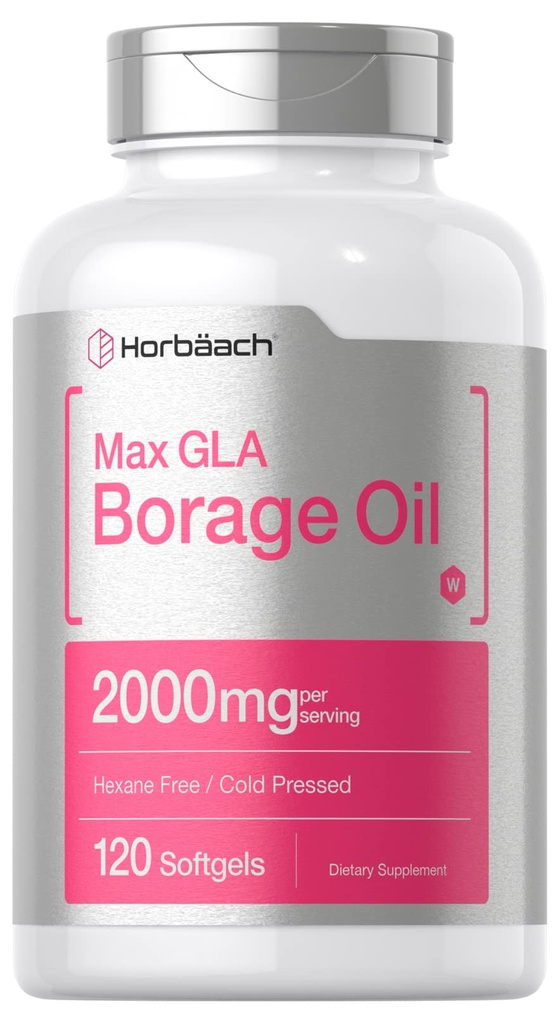 Horbäach Borage Oil Capsules 2000 mg | 120 Softgels | 320mg of GLA | Cold Pressed Seed Oil Supplement