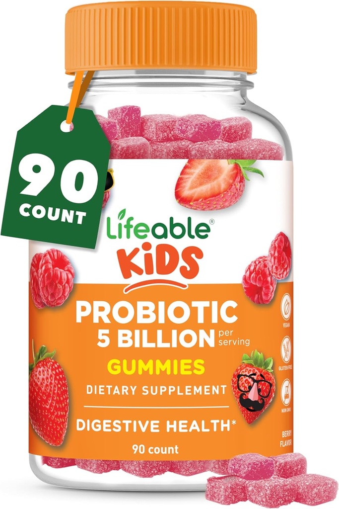 Probiotiques vivaces pour les enfants Gummies de 50mg (5 Milliards) de Grande Dégustation pour les enfants Probiotiques Gummies de Gut Health et Immune Support de Gummies probiotiques pour les garçons et les filles de 90 Gummies