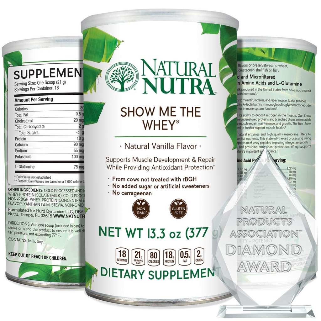 Natürliche Nutra Gras Fed Vanille Show Me Die Whey Protein Quelle Pulver erhöhen Verdauung, verbessern Körperflüssigkeit Fluss, unterstützen Knochen Gesundheit und Boost Immunität, Glutenfrei, Zuckerfrei, Non-GMO, 13.3oz