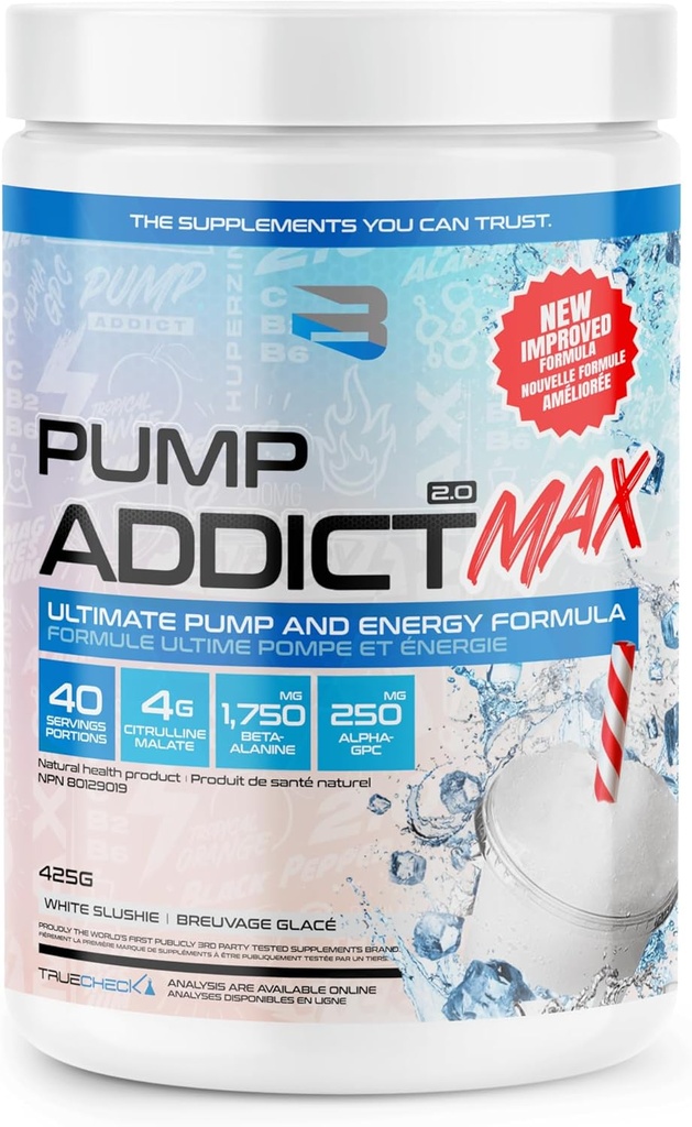 Glauben Ergänzungen - Pumpe Addict Max Pre-Workout Pulver - Enhanced Energy, Fokus und Ausdauer... (40 Servieren, Weiß Slushie)