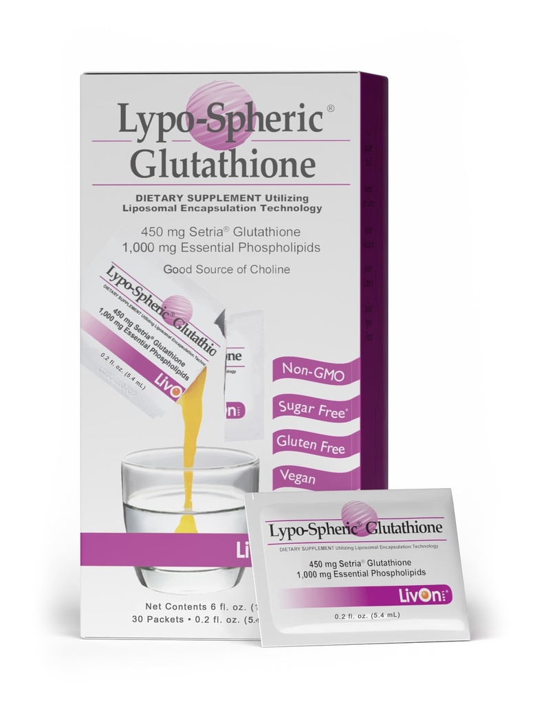 LivOn Laboratories Lypo-Spheric Glutathione - 30 Packungen – 450 mg Glutathione pro Packung – Liposom Verkapselt für maximale Bioverfügbarkeit – Professional geformt – 100% Non-GMO