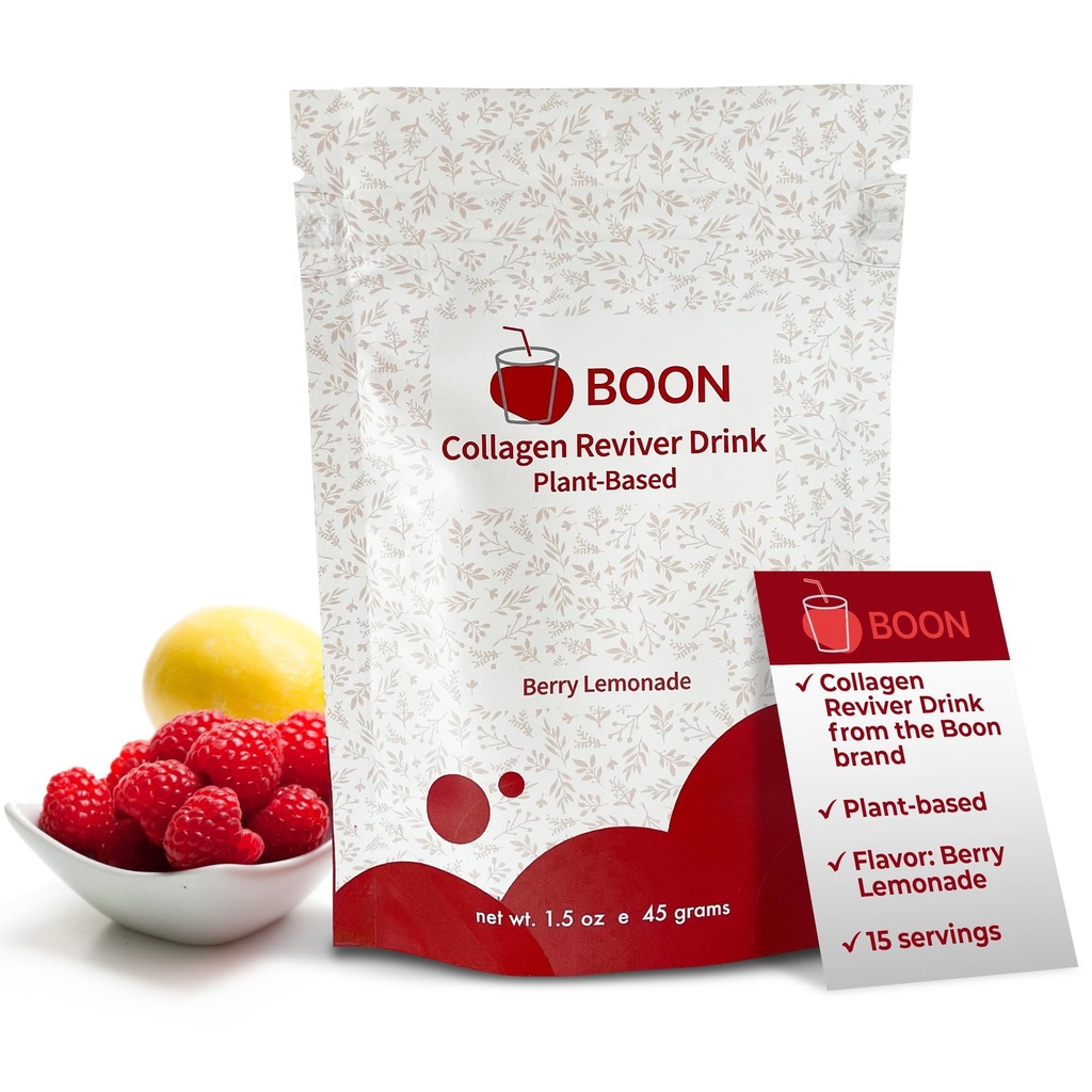 Boon Collagen Reviver Drink – supplément de collagène à base végétale pour belle peau et radiante – poudre de collagène biologique, végétalien – Berry Lemonade Saveur, 15 portions