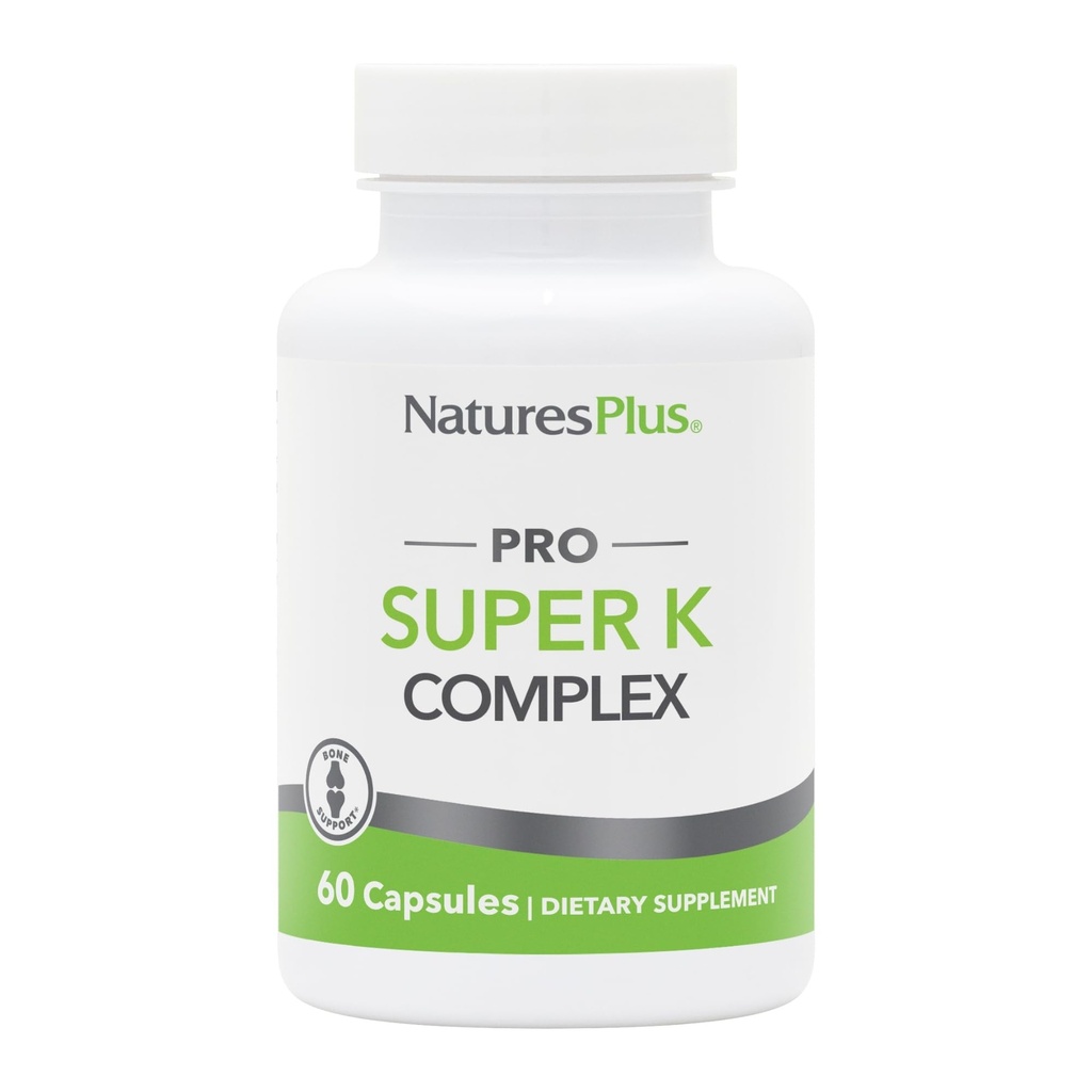 NaturesPlus PRO Super K Complex - 60 Kapseln - Fördert gesunden Calcium-Mebolismus - Inklusive Vitamine K1 & K2 - Non-GMO, Vegan & Gluten Free - 60 Portionen