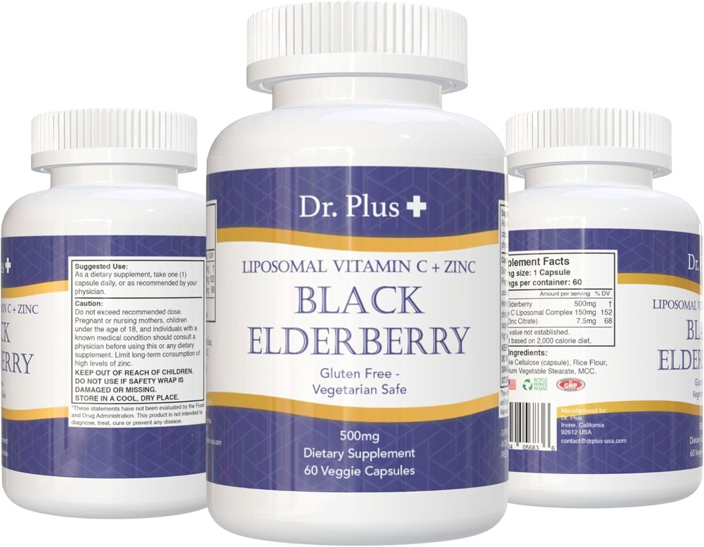 Liposomal Imune Boost Black Elderberry - Vitamine C - Zinc Sans gluten Végétarien Sans supplément alimentaire sans danger 60 capsules de légumes