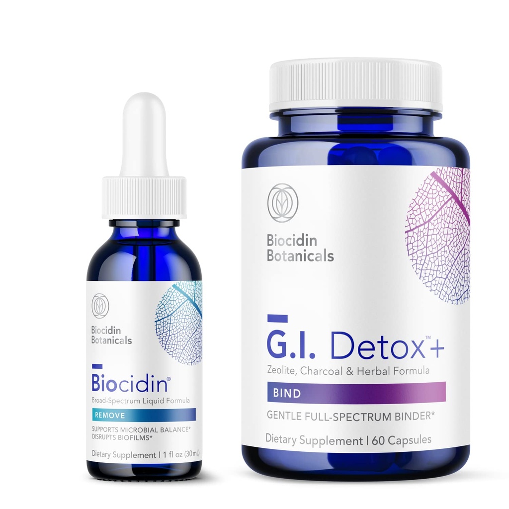Bio-Botanical Research Biocidin Liquid Formula (1 oz) mit GI Detox+ Gentle Binder - Zwei-Product Detoxification Bundle zur Unterstützung von Reinigung & Verdauung - Assists in Toxin & Biofilm Entfernung