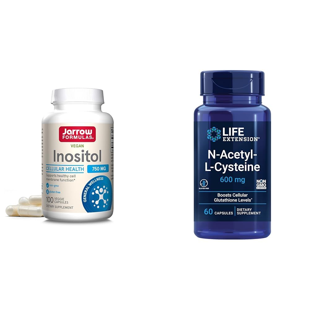 Jarrow Inositol 750mg 100 Veggie Capsules & Life Extension NAC 600mg 60 Kapseln Liver & Respiratorische Unterstützung