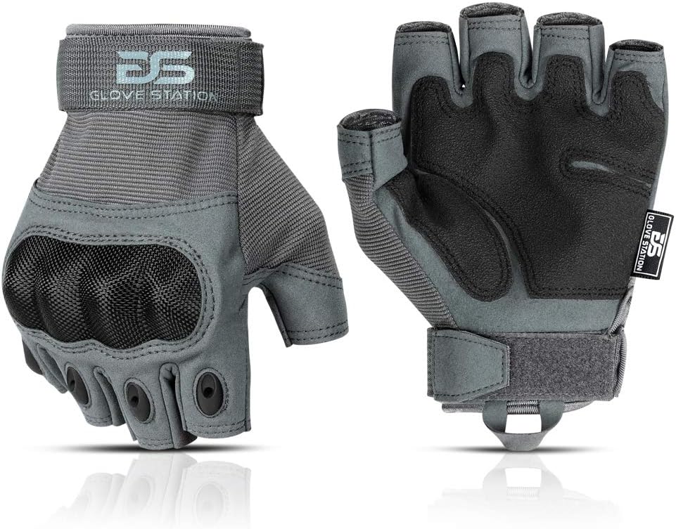 Handschuh Station- Fingerlose Knuckle Tactical Handschuhe für Herren - Motorrad Handschuhe für taktische Schießen, Airsoft, Jagd, Polizeiarbeit und Wandern
