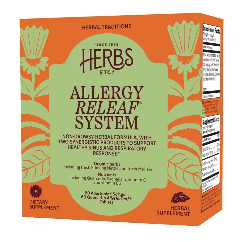 Herbs Etc. Allergy ReLeaf System - Supplément de désagrément saisonnier - Fournit un soutien pour les yeux éternuer et démangeaisons - Soutient la fonction Sinus - 60 Softgels, 60 comprimés (60 portions)