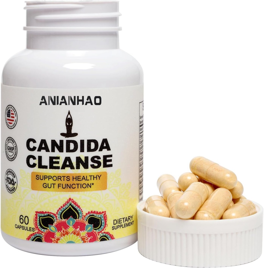 Candida Cleanse mit natürlichen Kräutern und Probiotika, Oregano Blatt, Wormwood, Caprylic Acid, Black Walnut