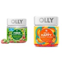 OLLY Fiber Gummy Ringe, 5g Prebiotic Fiber, FOS (Fructo-oligosaccharide), Verdauungsunterstützung & Hallo Happy Gummy Worms, Mood Balance Support, Vitamin D, Safran, Adult Chewable Supplement