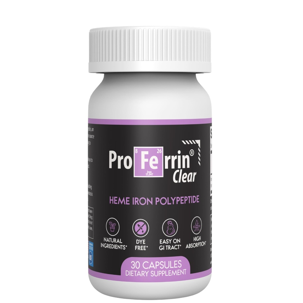 Proferrin Clear 30ct | US Made heme Iron for high Absorption, Easy on GI Tract | Natural, NSF Zertifiziert, Farbstoff Kostenlos