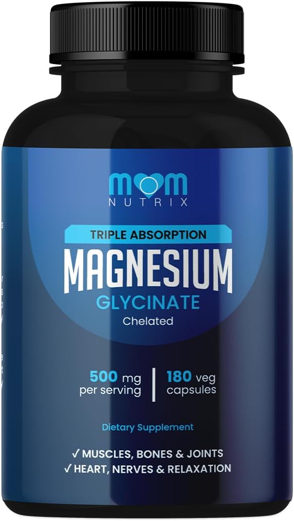 Magnesium Glycinat - 500 mg Chelat Triple Absorption Magnesium - Herz, Knochen, Gelenke Unterstützung - Calm & Relax- 180 Kapseln