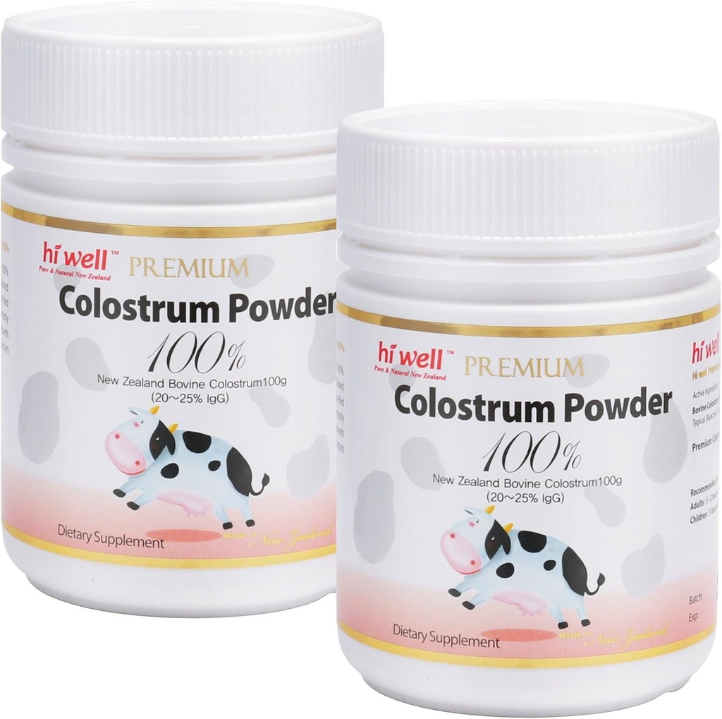 (Pack von 2) Hi Well Premium Pure Neuseeland Bovine Grass-Fed Colostrum Powder 100% 100g