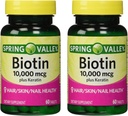 Spring Valley 10000mcg Biotin mit 100mg Keratin Nahrungsergänzung, 60 Graf (Pack von 2)
