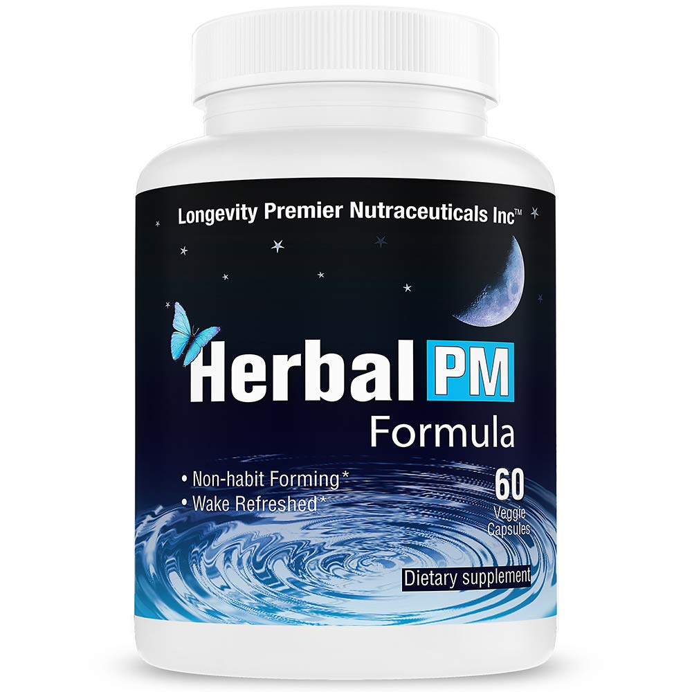 Langlebigkeit Kräuter PM - Kräuterschlafformel mit 5-htp, Melatonin, Valerian & GABA. 60 Veggie Kapseln