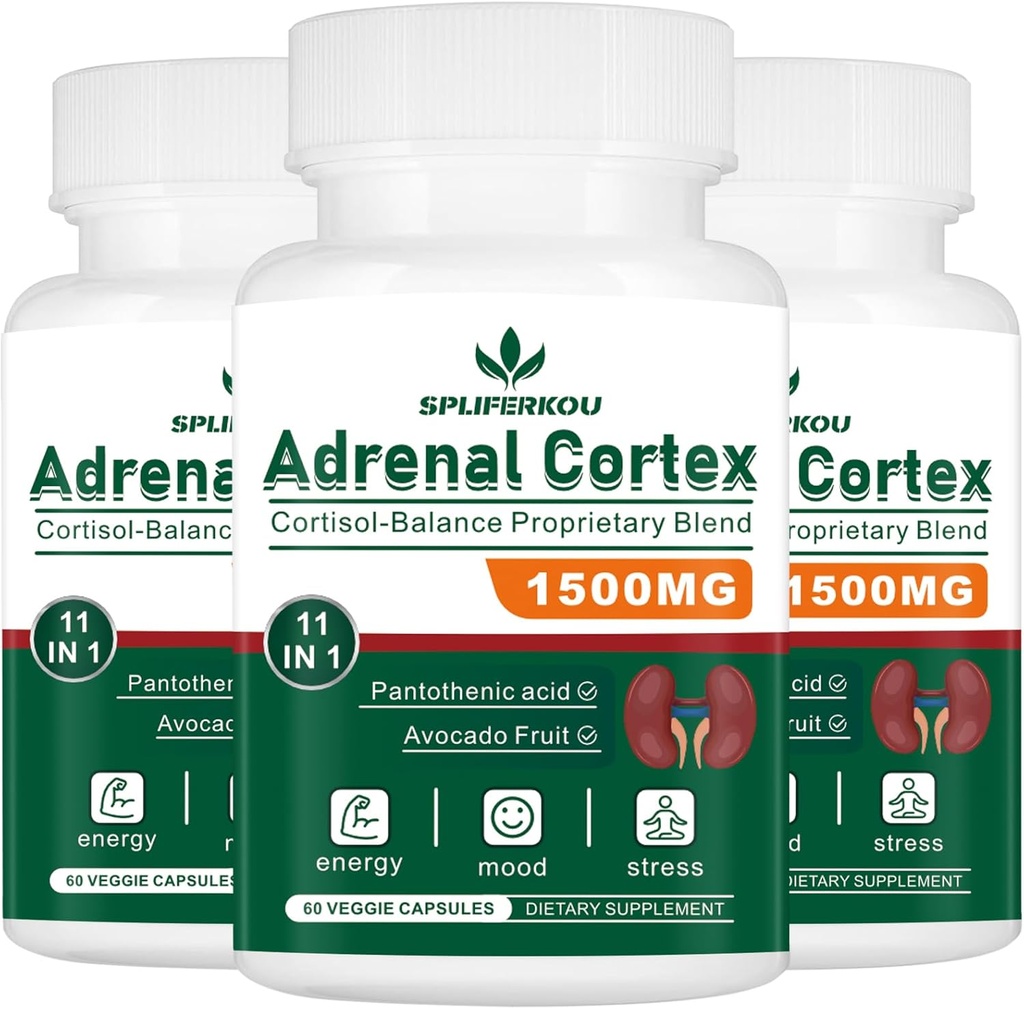 11-in-1 Adrenal Support-Ergänzung,Cortisol-Ergänzung mit Pantothensäure und Ashwagandha - Unterstützt gesunde Nebennierenfunktion,Energie und Entspannung - 180 Kapseln